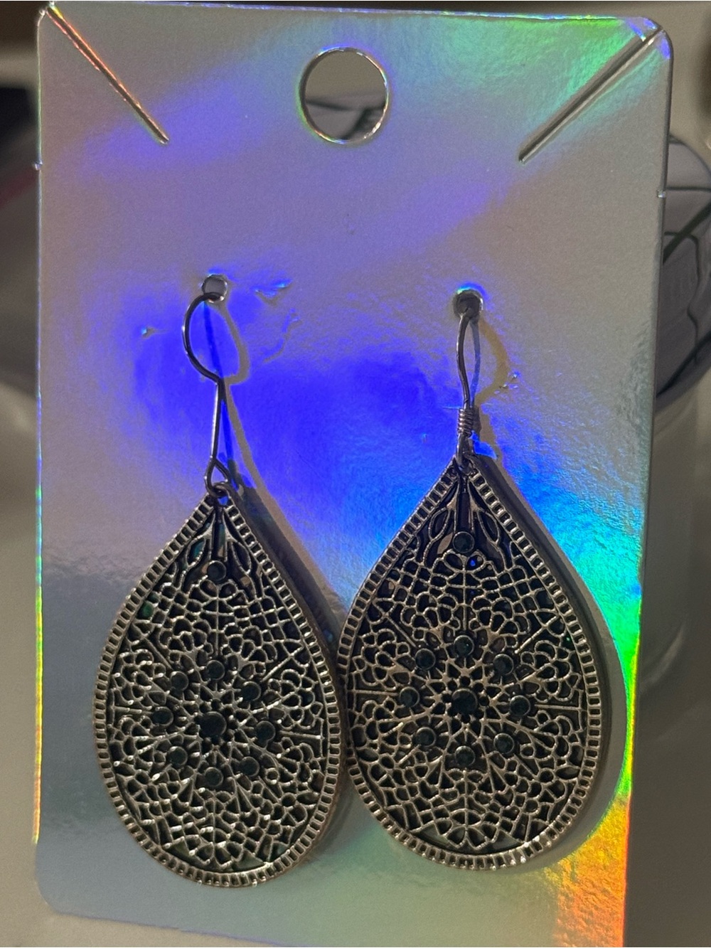 Vintage Silver Filigree Teardrop Dangle Earrings